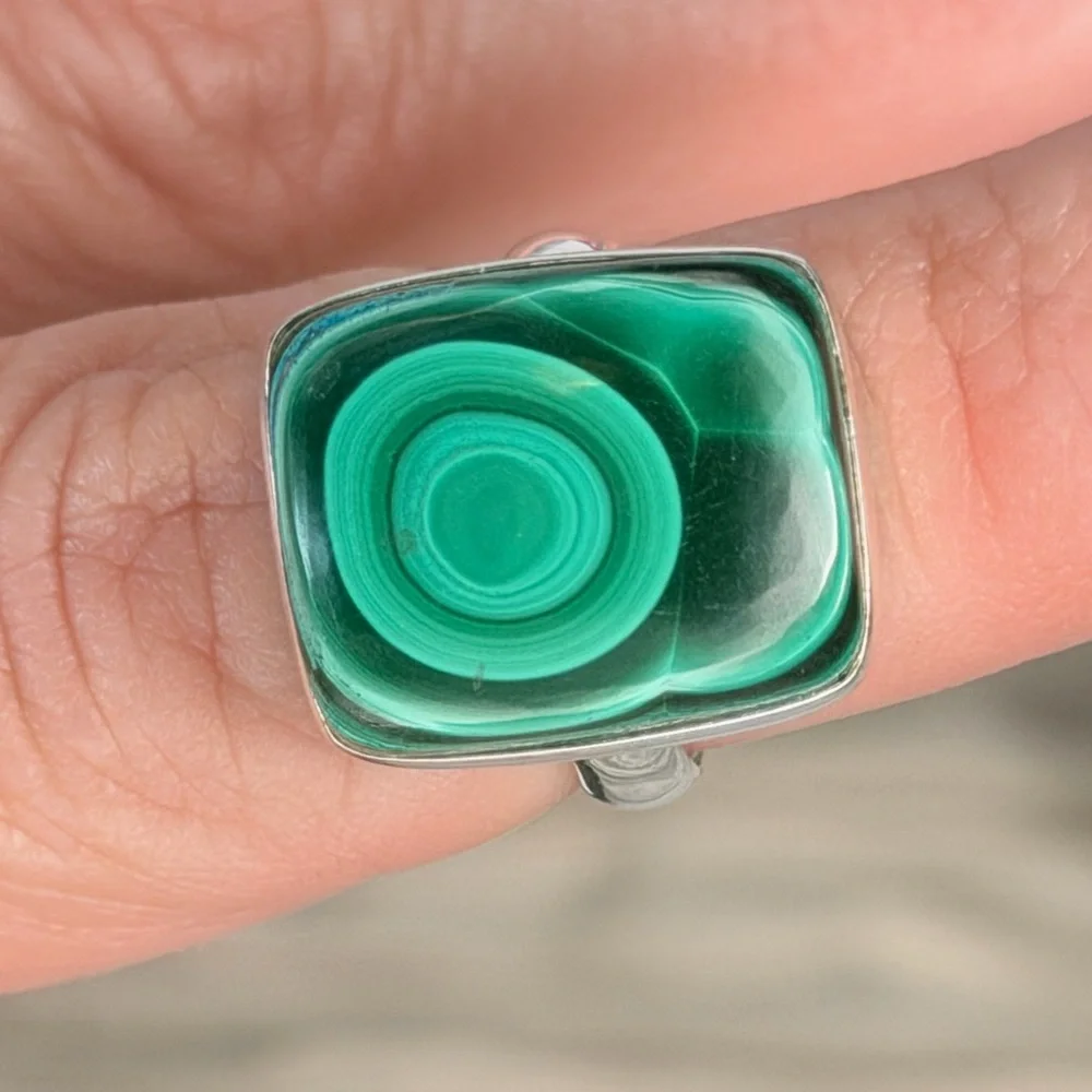 Congo Malachite Ring • Solid 925 Sterling Silver • Size 6